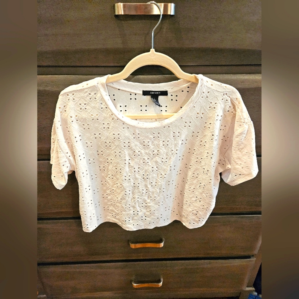 Forever 21 Cropped Eyelet T-Shirt